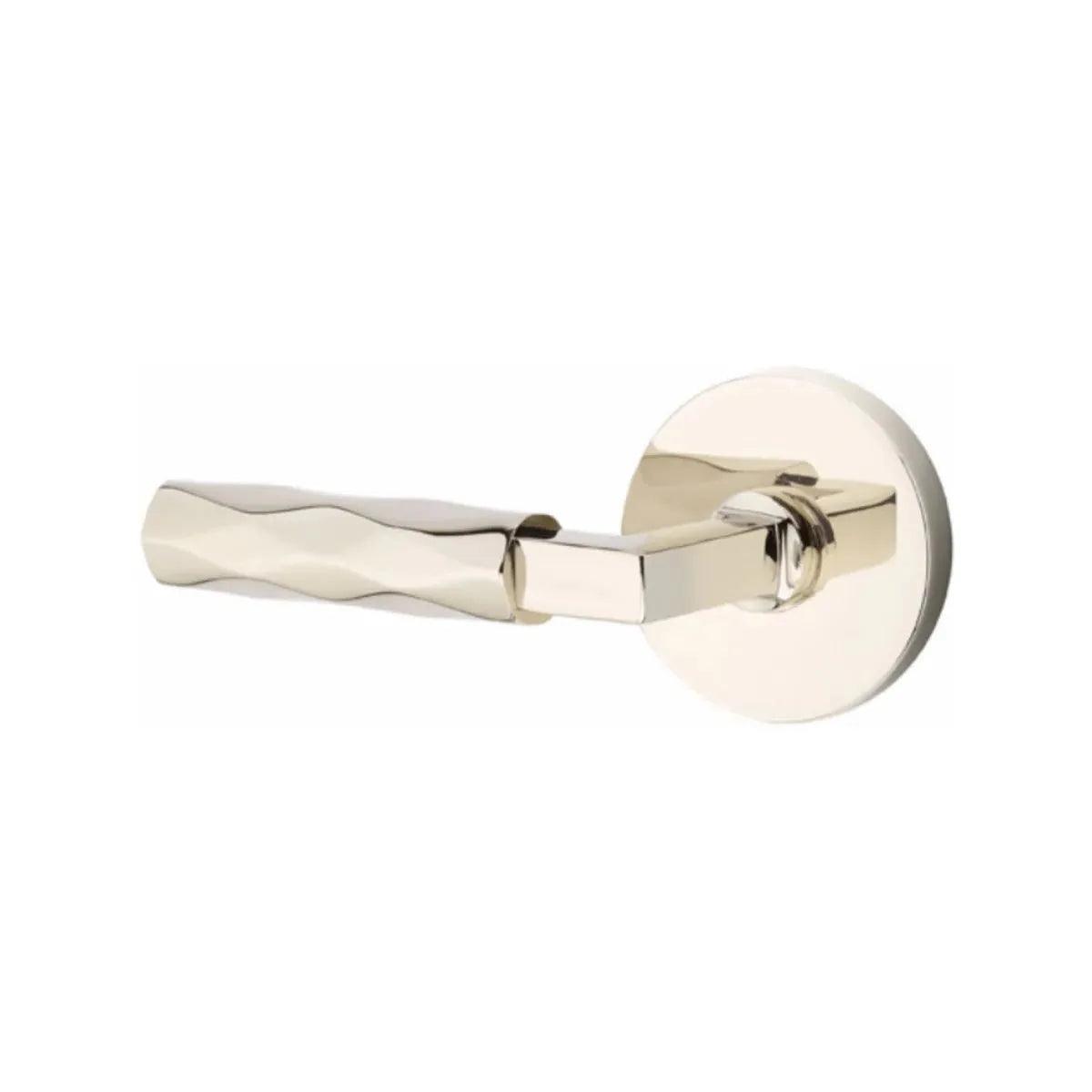 Emtek Select L-Square Tribeca Lever with Disk Rosette in Lifetime Polished Nickel finish