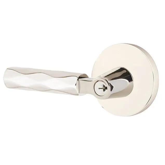 Emtek Select L-Square Tribeca Lever with Disk Rosette in Lifetime Polished Nickel finish