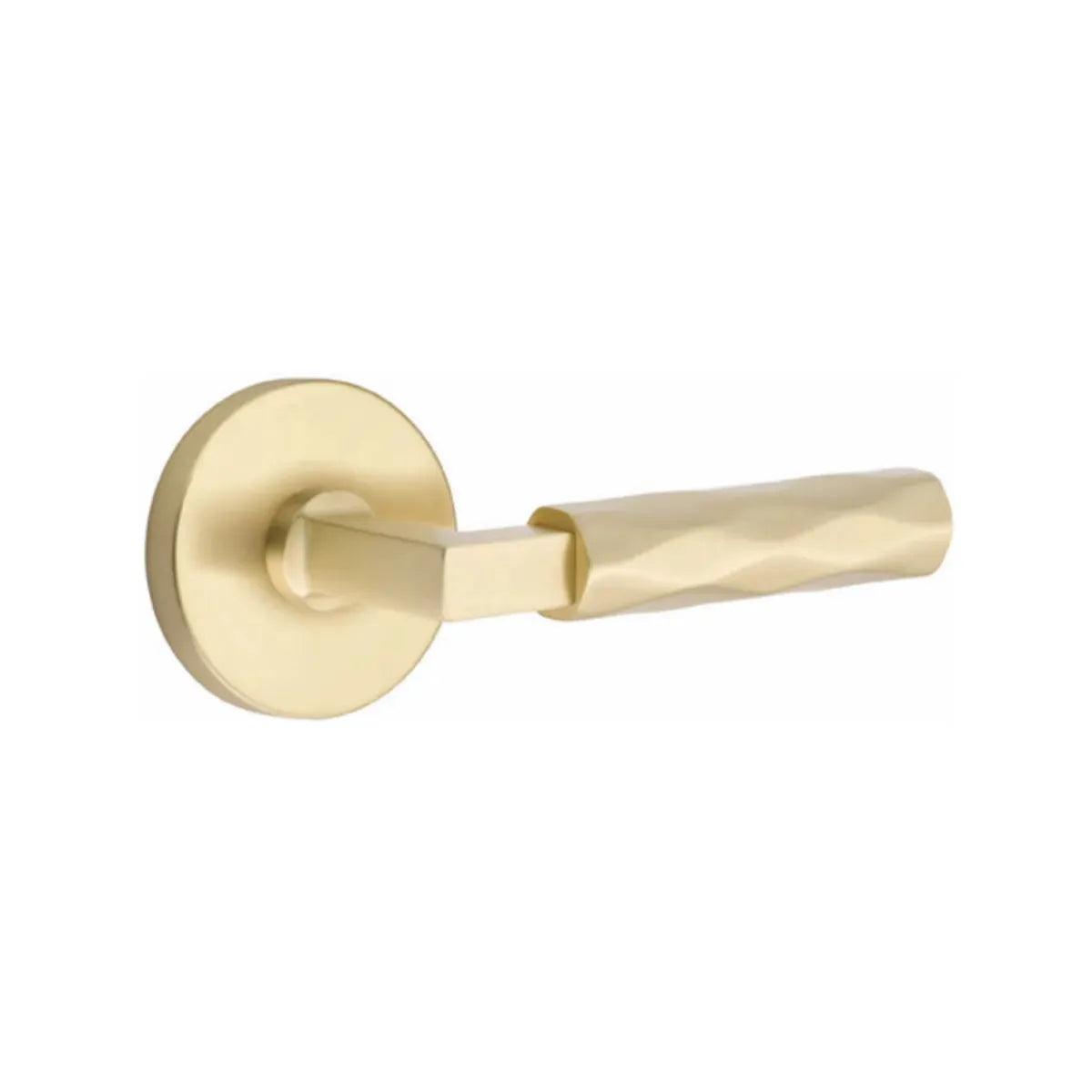 Emtek Select L-Square Tribeca Lever with Disk Rosette in Satin Brass finish