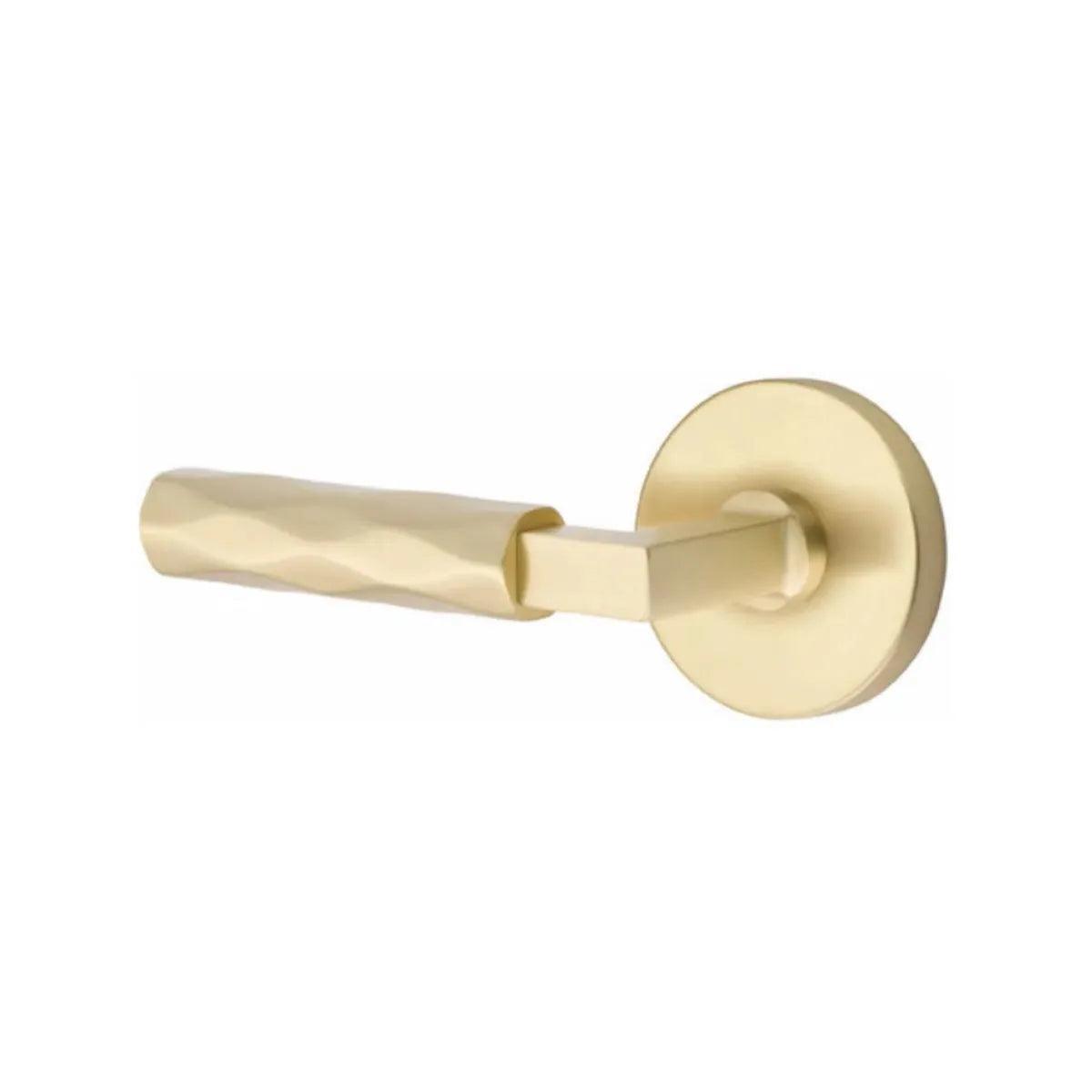 Emtek Select L-Square Tribeca Lever with Disk Rosette in Satin Brass finish