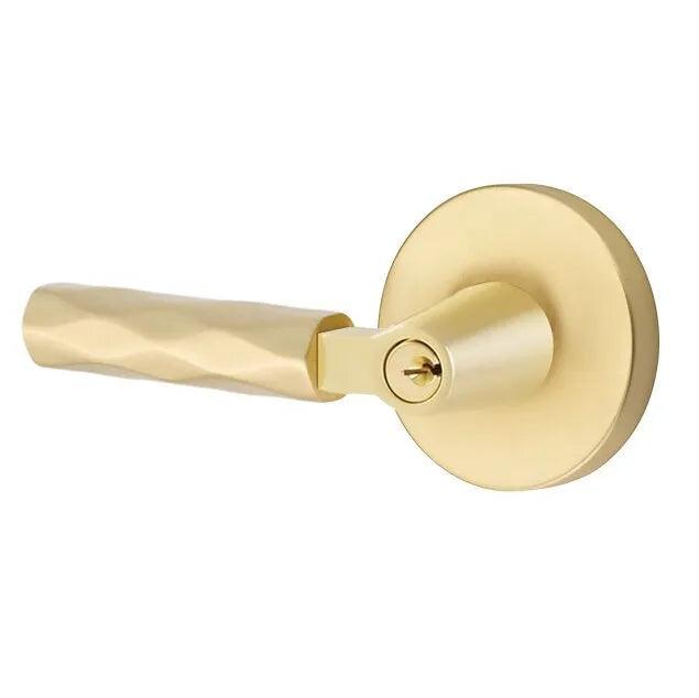 Emtek Select L-Square Tribeca Lever with Disk Rosette in Satin Brass finish
