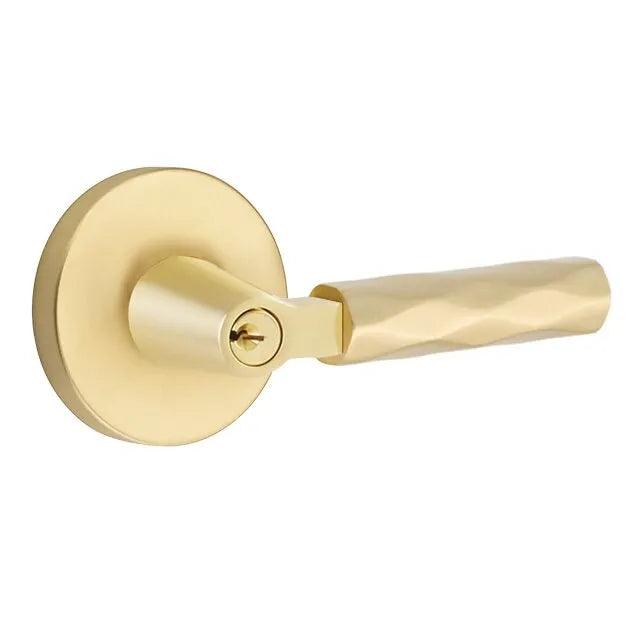 Emtek Select L-Square Tribeca Lever with Disk Rosette in Satin Brass finish