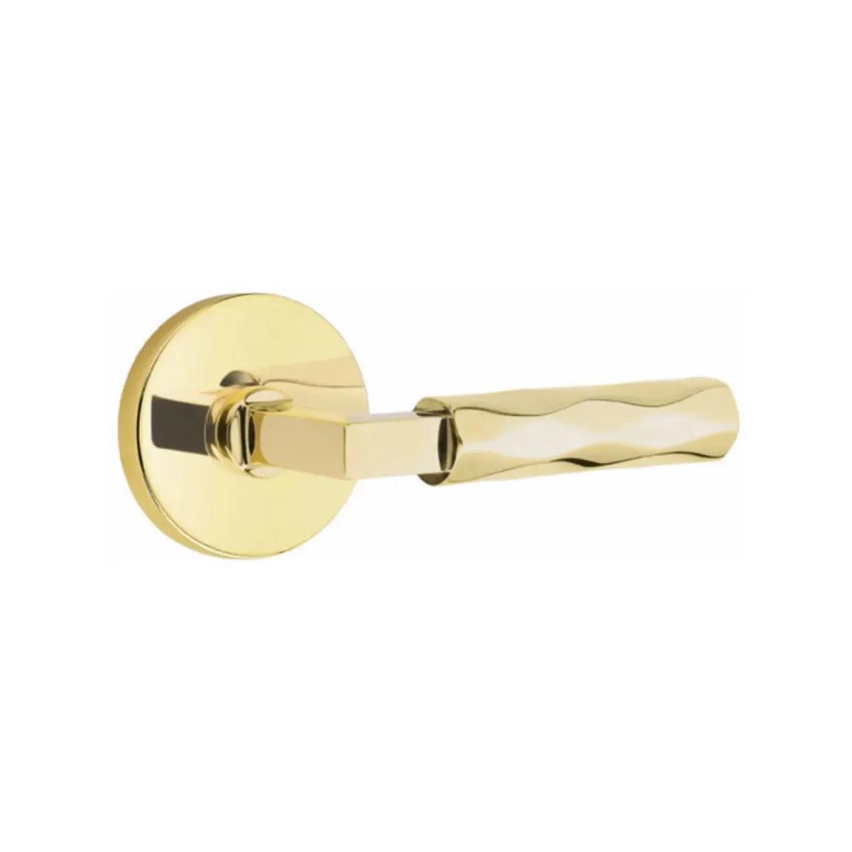 Emtek Select L-Square Tribeca Lever with Disk Rosette in Unlacquered Brass finish