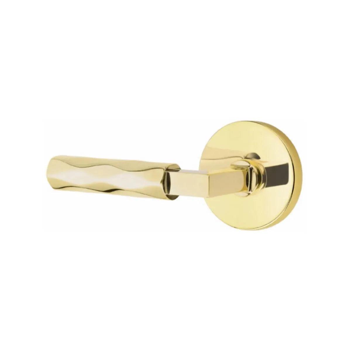 Emtek Select L-Square Tribeca Lever with Disk Rosette in Unlacquered Brass finish