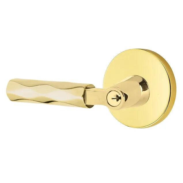 Emtek Select L-Square Tribeca Lever with Disk Rosette in Unlacquered Brass finish