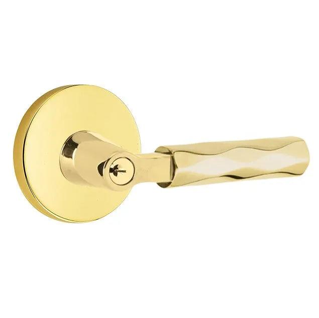 Emtek Select L-Square Tribeca Lever with Disk Rosette in Unlacquered Brass finish