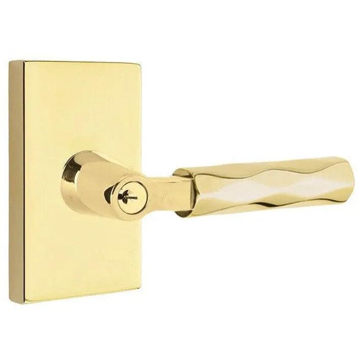Emtek Select L-Square Tribeca Lever with Modern Rectangular Rosette Unlacquered Brass