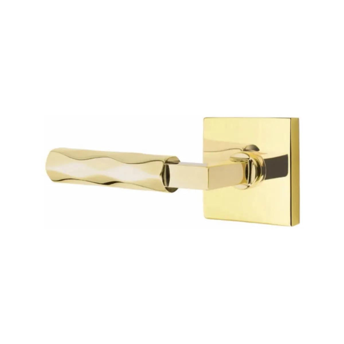 Emtek Select L-Square Tribeca Lever with Square Rosette Unlacquered Brass