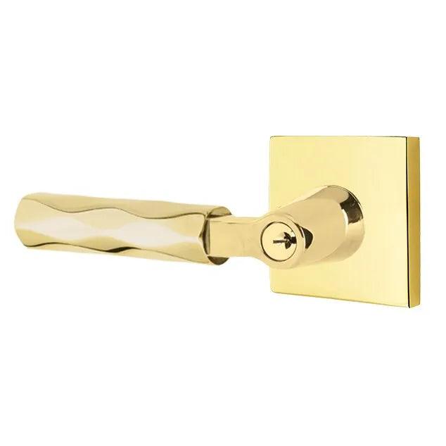 Emtek Select L-Square Tribeca Lever with Square Rosette Unlacquered Brass