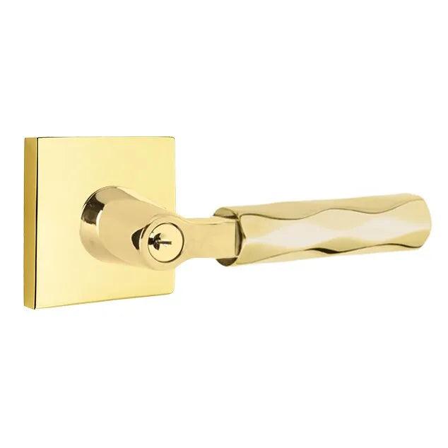 Emtek Select L-Square Tribeca Lever with Square Rosette Unlacquered Brass