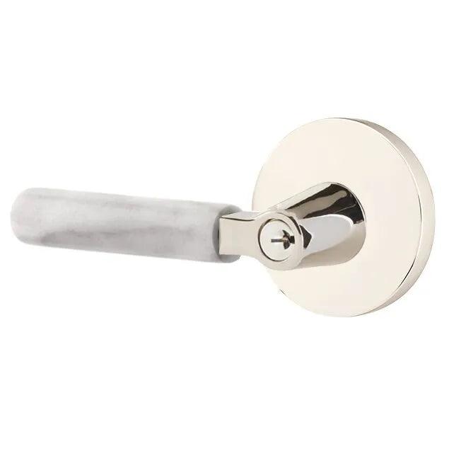 Emtek Select L-Square White Marble Lever with Disk Rosette 