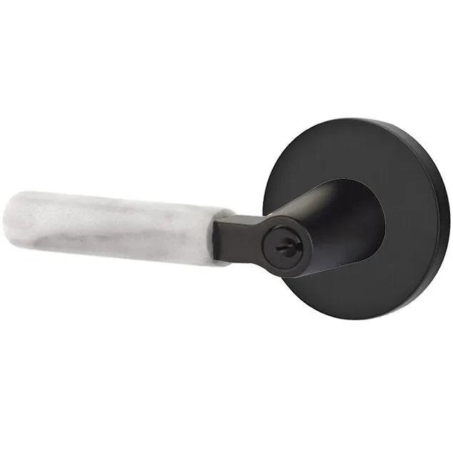 Emtek Select L-Square White Marble Lever with Disk Rosette 