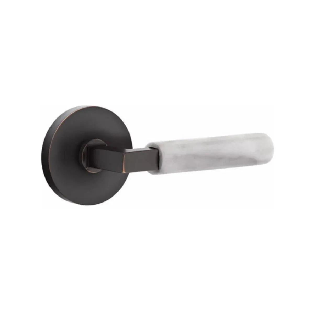 Emtek Select L-Square White Marble Lever with Disk Rosette 