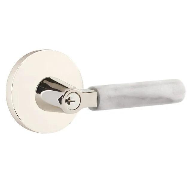 Emtek Select L-Square White Marble Lever with Disk Rosette 