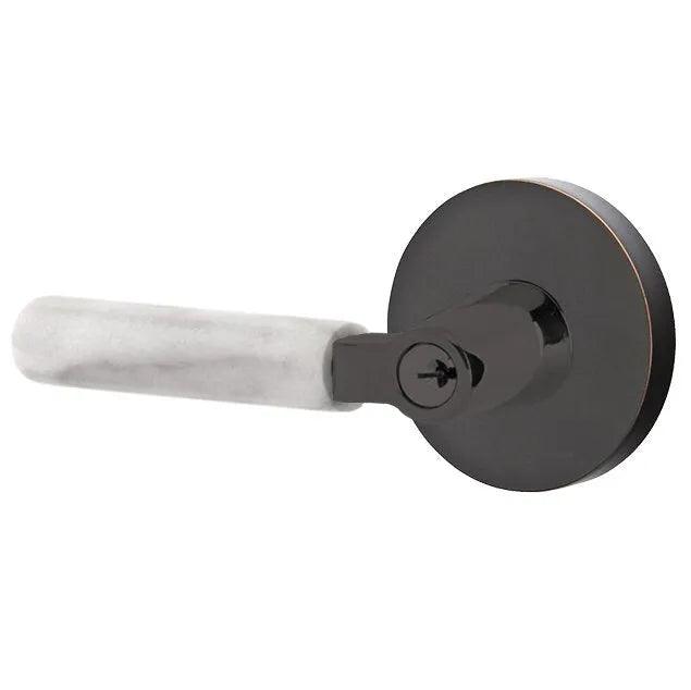 Emtek Select L-Square White Marble Lever with Disk Rosette Oil Rubbed Bronze