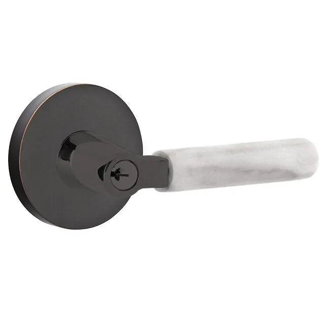Emtek Select L-Square White Marble Lever with Disk Rosette Oil Rubbed Bronze