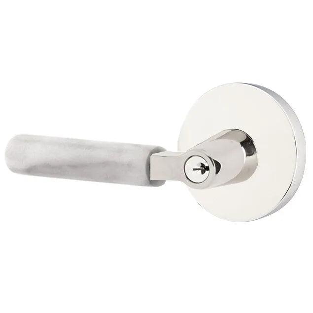 Emtek Select L-Square White Marble Lever with Disk Rosette Polished Chrome