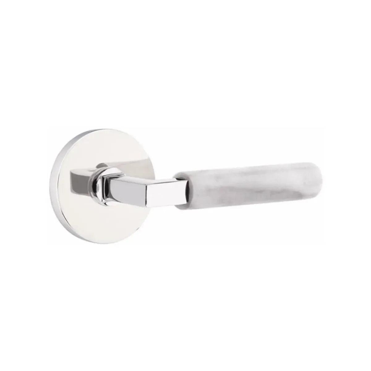 Emtek Select L-Square White Marble Lever with Disk Rosette Polished Chrome