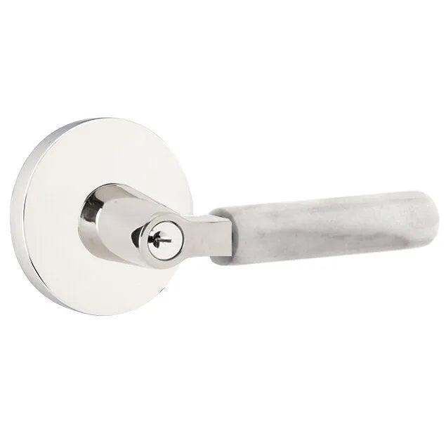 Emtek Select L-Square White Marble Lever with Disk Rosette Polished Chrome