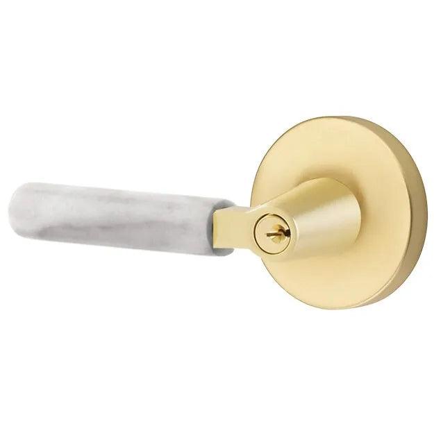 Emtek Select L-Square White Marble Lever with Disk Rosette Satin Brass