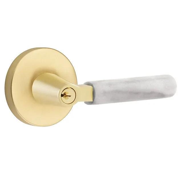 Emtek Select L-Square White Marble Lever with Disk Rosette Satin Brass