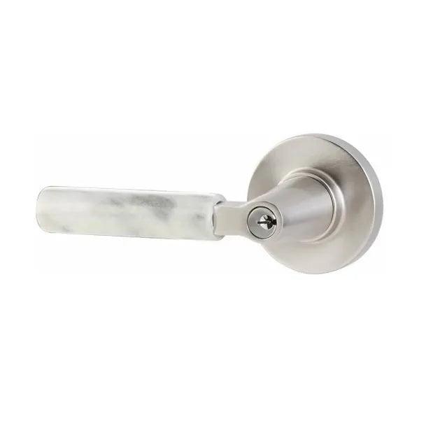 Emtek Select L-Square White Marble Lever with Disk Rosette Satin Nickel
