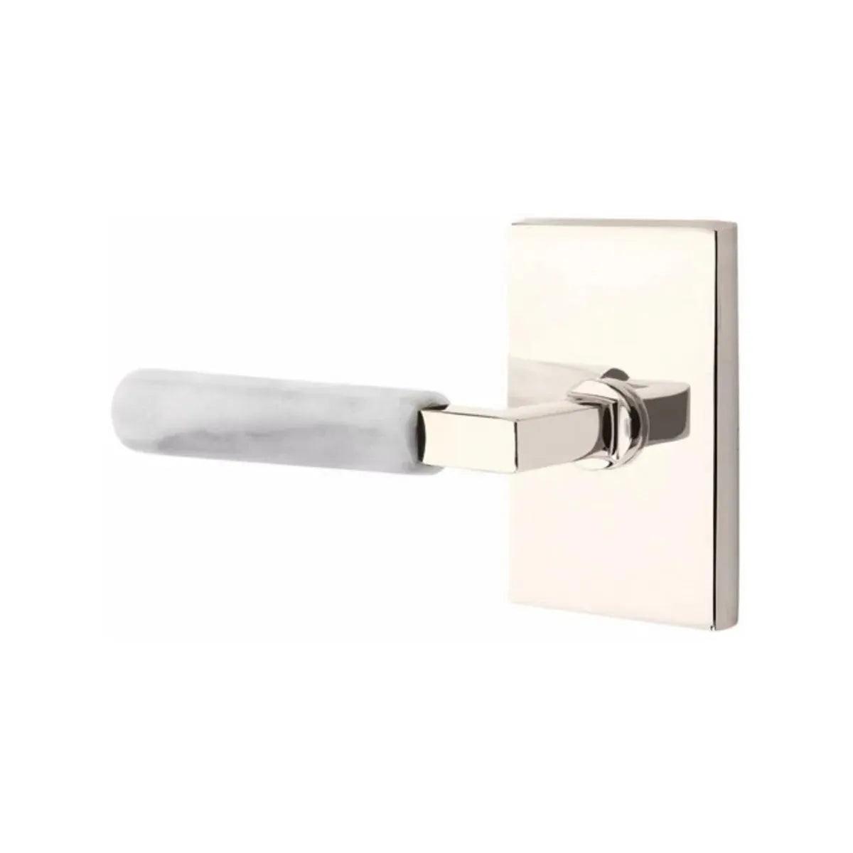 Emtek Select L-Square White Marble Lever with Modern Rectangular Rosette in finish