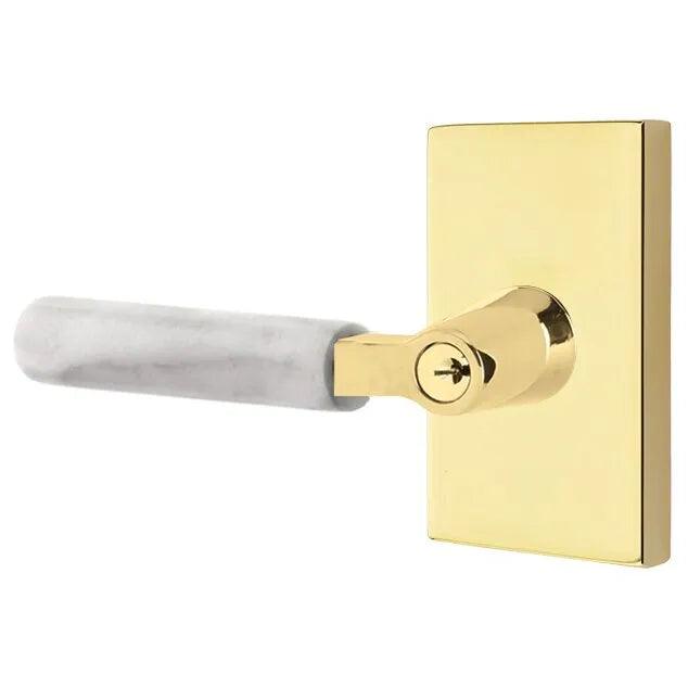 Emtek Select L-Square White Marble Lever with Modern Rectangular Rosette in finish