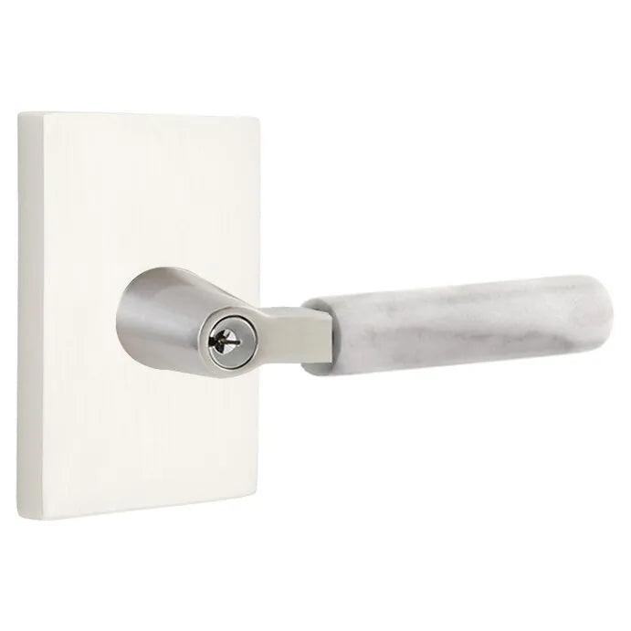Emtek Select L-Square White Marble Lever with Modern Rectangular Rosette in finish