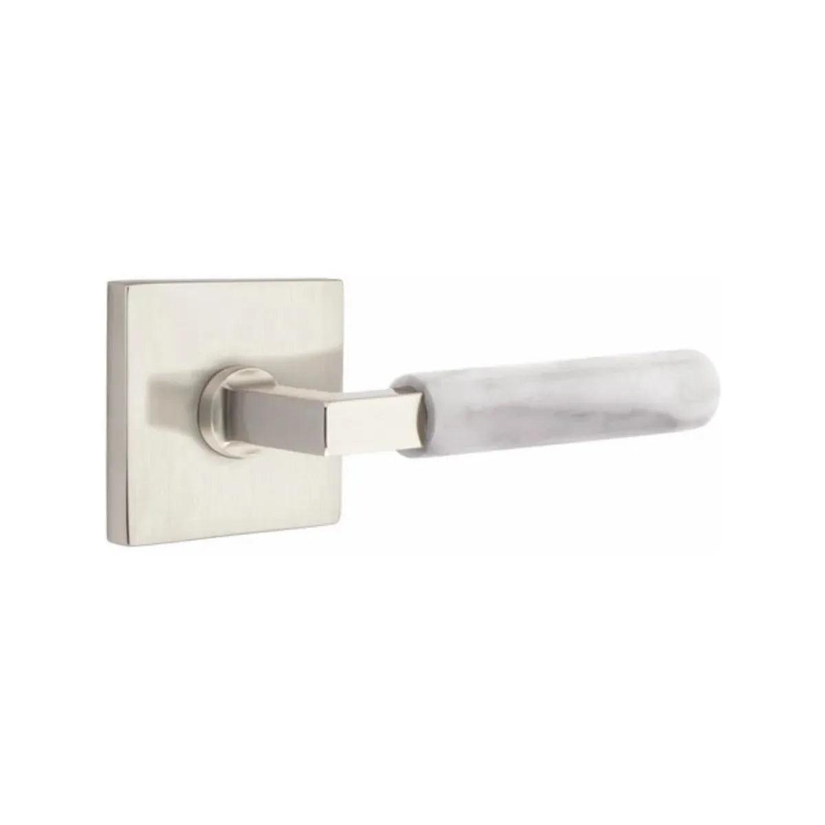 Emtek Select L-Square White Marble Lever with Square Rosette 
