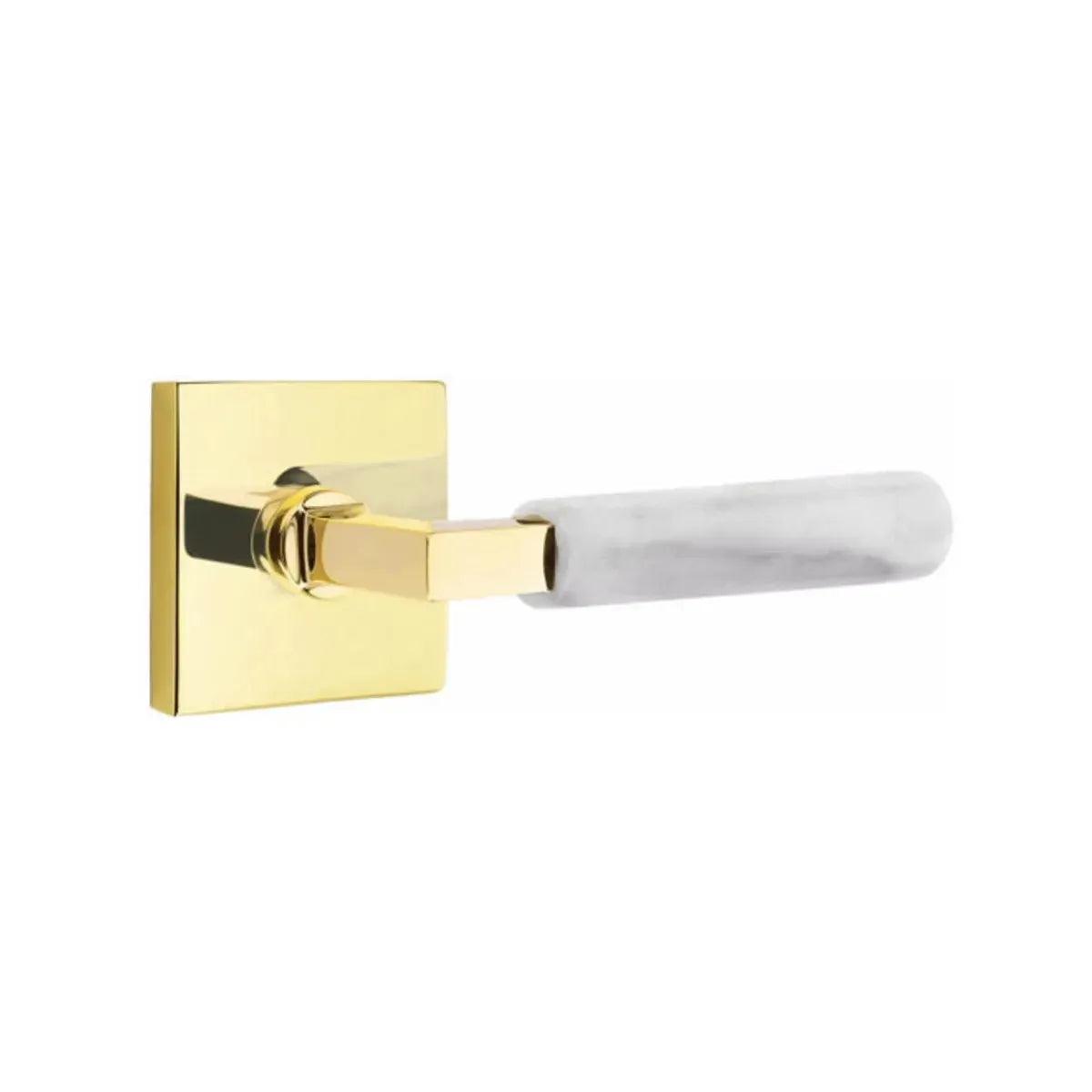 Emtek Select L-Square White Marble Lever with Square Rosette 