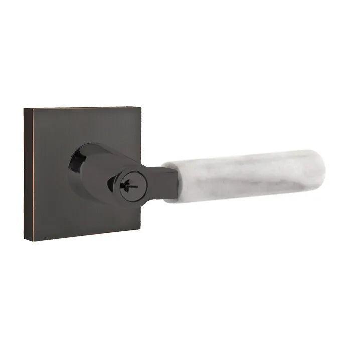 Emtek Select L-Square White Marble Lever with Square Rosette 