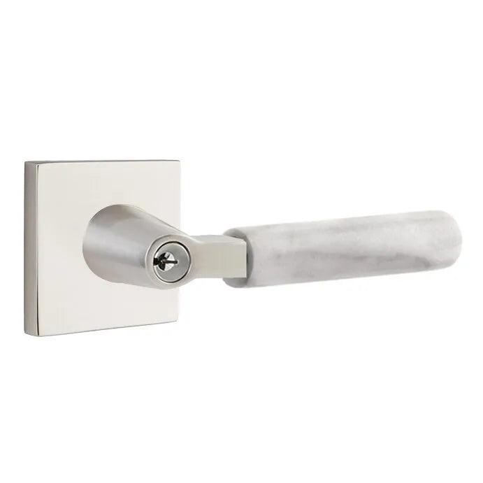Emtek Select L-Square White Marble Lever with Square Rosette 