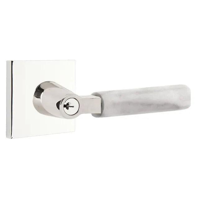 Emtek Select L-Square White Marble Lever with Square Rosette 