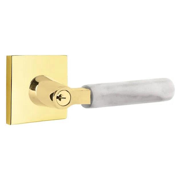 Emtek Select L-Square White Marble Lever with Square Rosette 