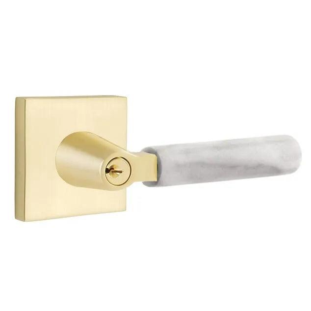 Emtek Select L-Square White Marble Lever with Square Rosette 