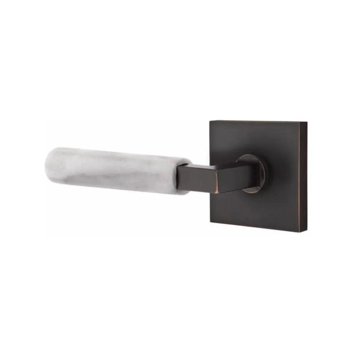 Emtek Select L-Square White Marble Lever with Square Rosette 