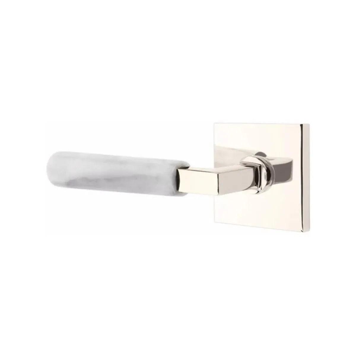 Emtek Select L-Square White Marble Lever with Square Rosette 