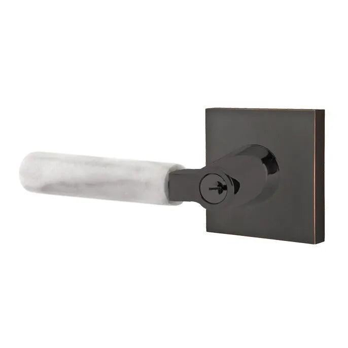Emtek Select L-Square White Marble Lever with Square Rosette 