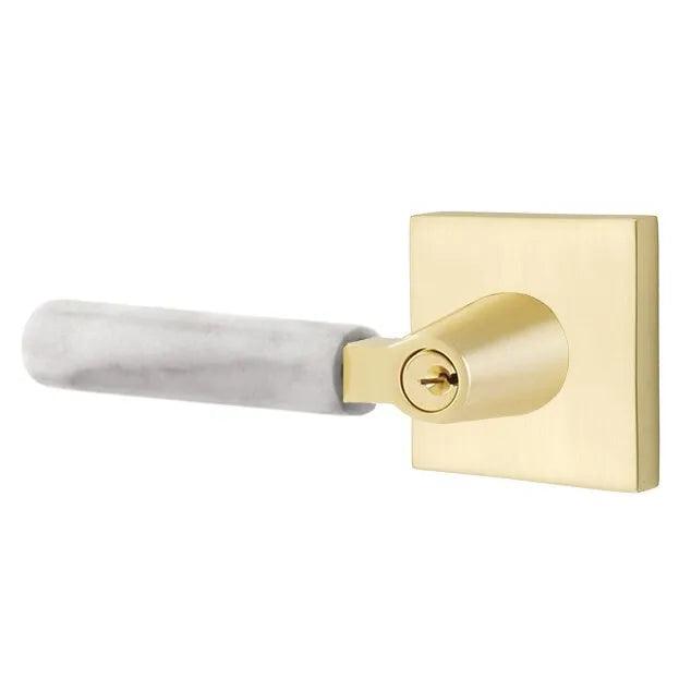 Emtek Select L-Square White Marble Lever with Square Rosette 