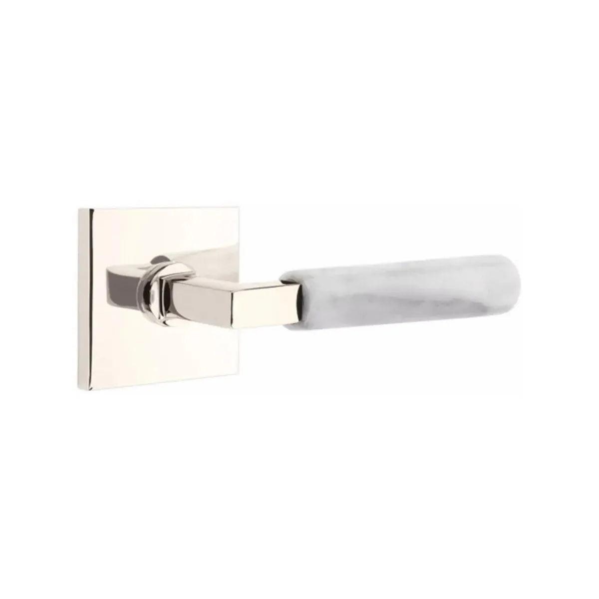 Emtek Select L-Square White Marble Lever with Square Rosette 