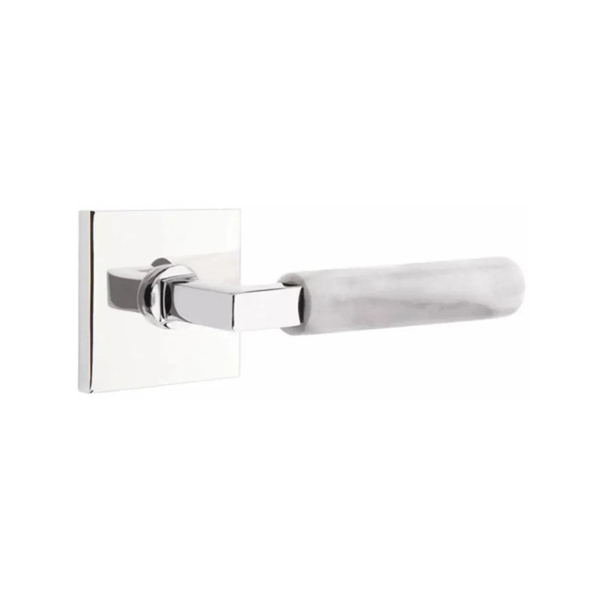 Emtek Select L-Square White Marble Lever with Square Rosette Polished Chrome