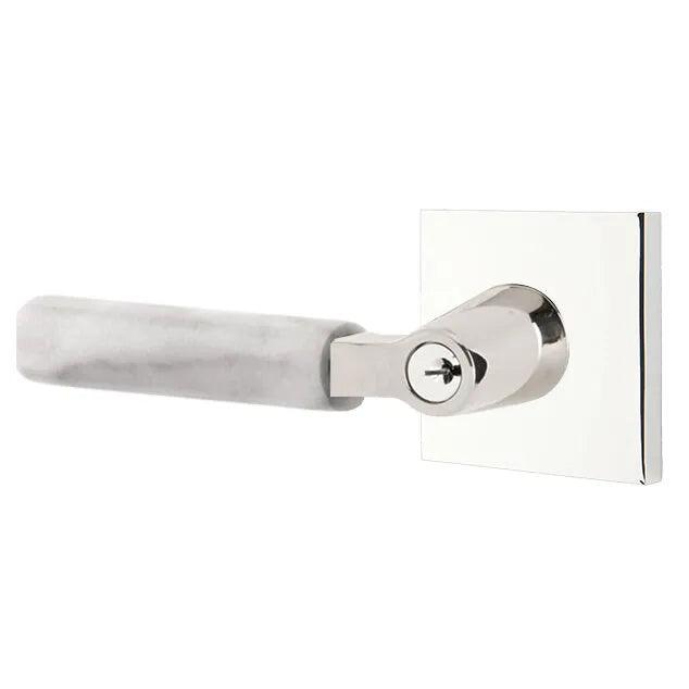 Emtek Select L-Square White Marble Lever with Square Rosette Polished Chrome