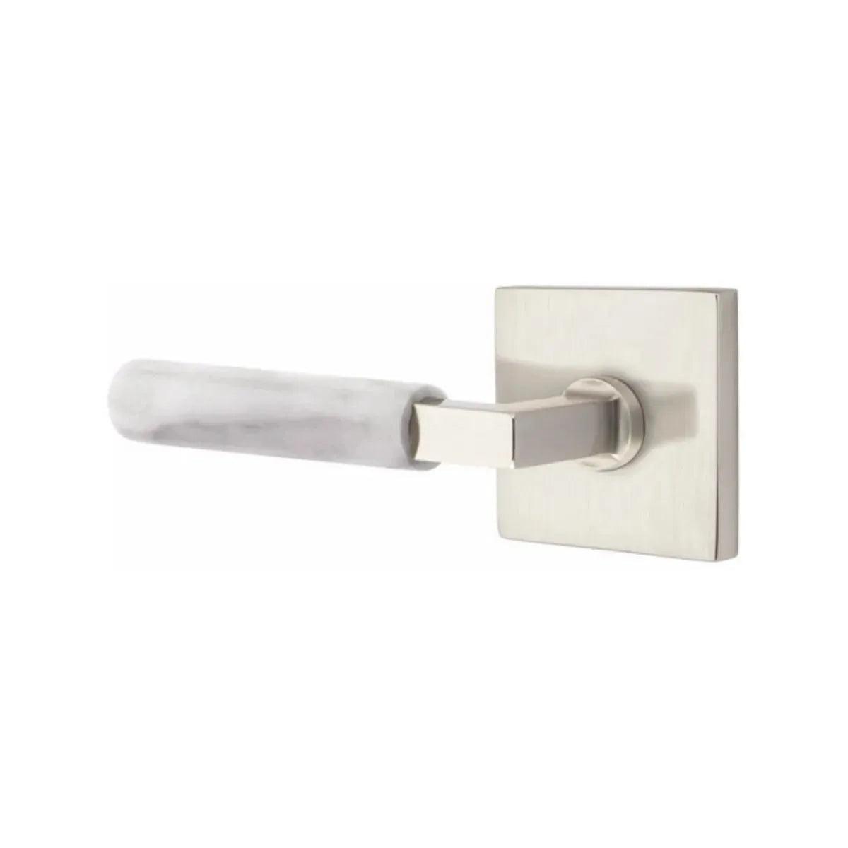 Emtek Select L-Square White Marble Lever with Square Rosette Satin Nickel