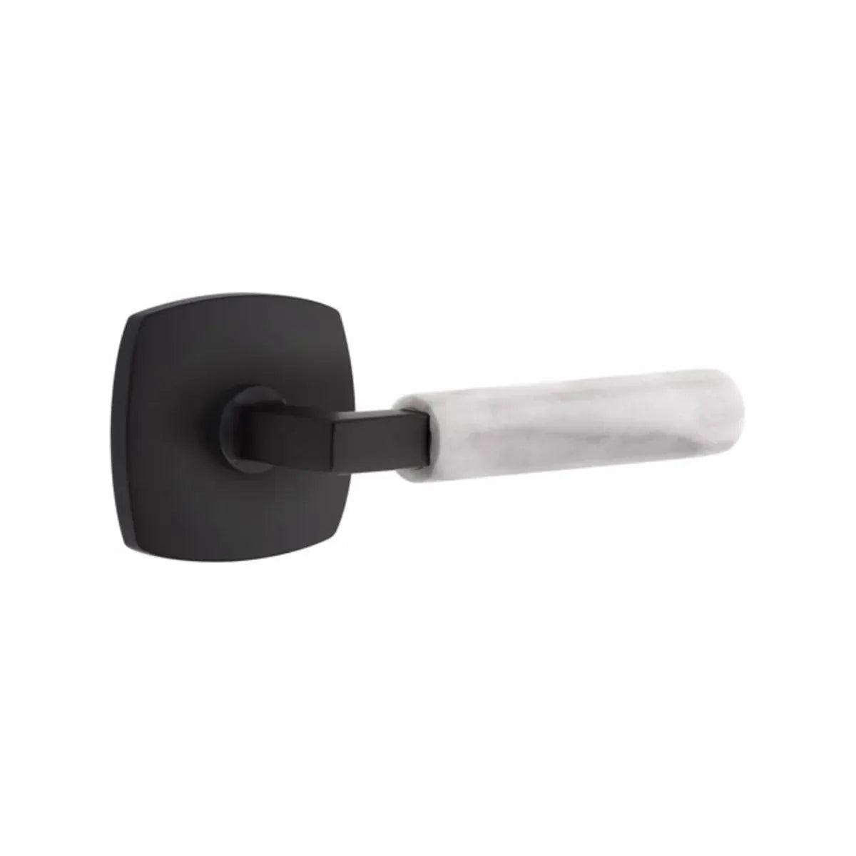 Emtek Select L-Square White Marble Lever with Urban Modern Rosette Flat Black