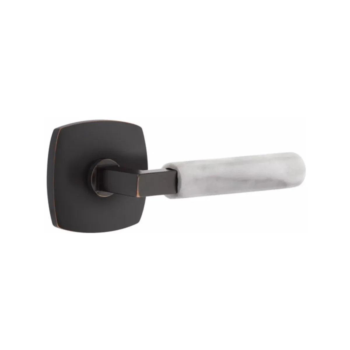 Emtek Select L-Square White Marble Lever with Urban Modern Rosette Oil Rubbed Bronze