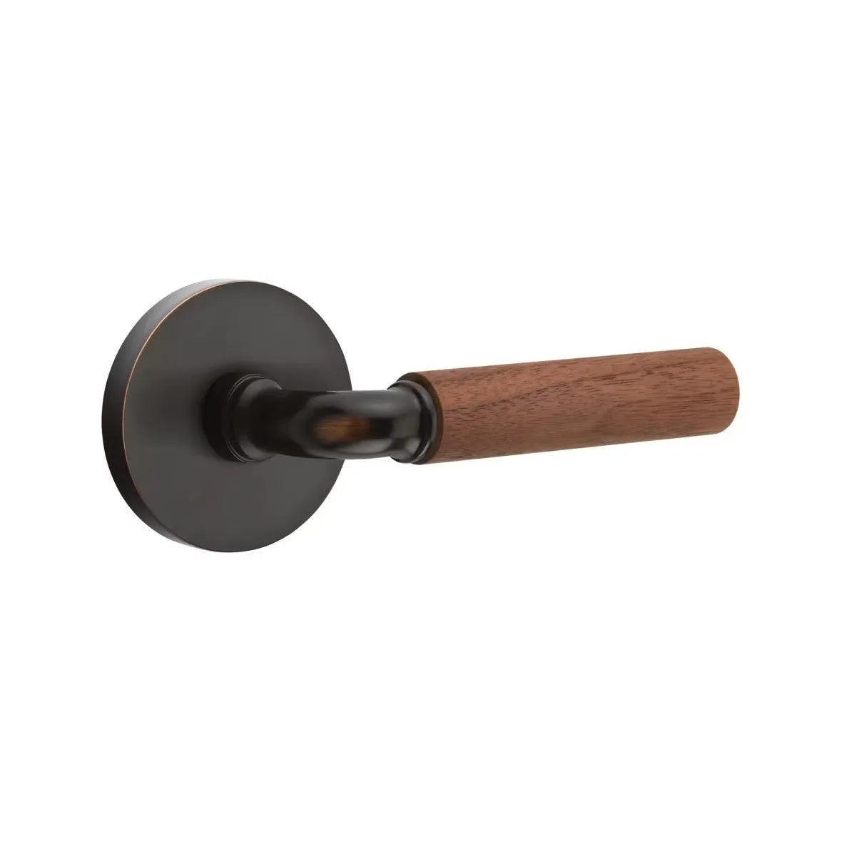 Emtek Select R-Bar Dark Walnut Lever with Disk Rosette Oil Rubbed Bronze