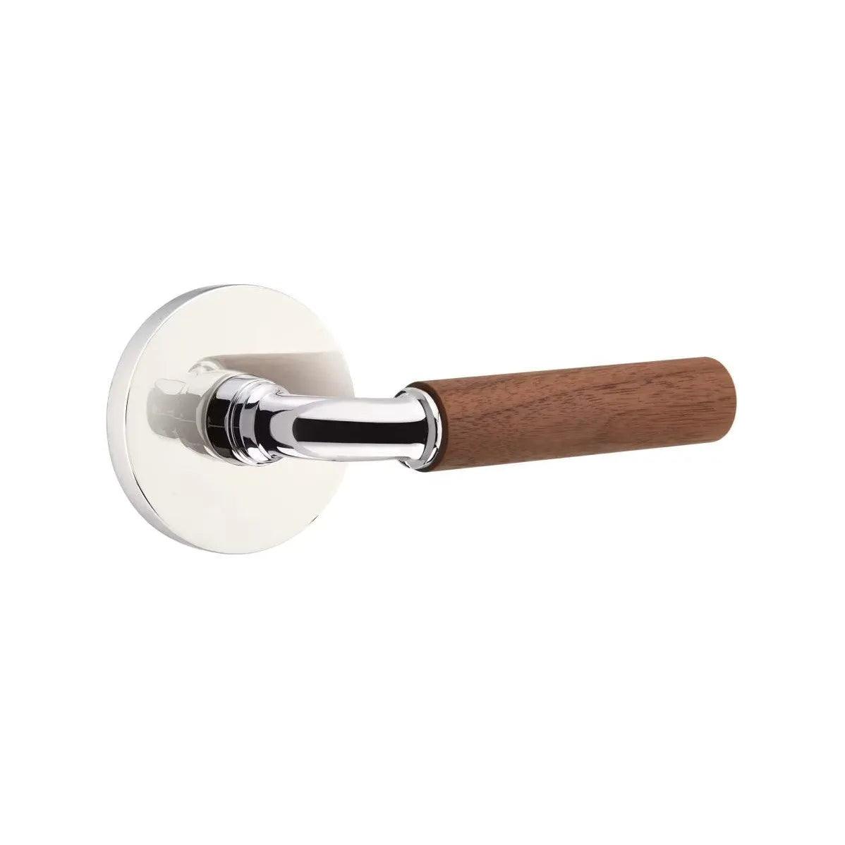 Emtek Select R-Bar Dark Walnut Lever with Disk Rosette Polished Chrome