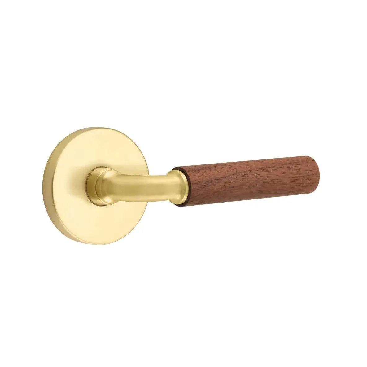 Emtek Select R-Bar Dark Walnut Lever with Disk Rosette Satin Brass