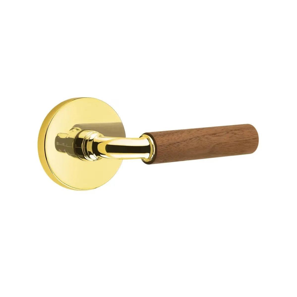 Emtek Select R-Bar Dark Walnut Lever with Disk Rosette Unlacquered Brass